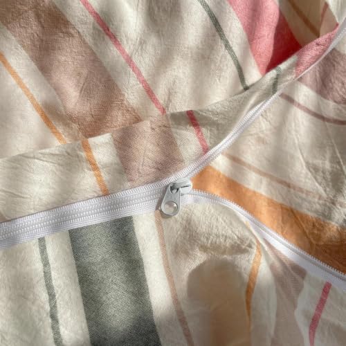 Image of VM VOUGEMARKET Multicolor Striped Duvet Cover Set Twin XL, | Soft Washed Cotton Bedding Stripes Duvet Cover with 2 Pillowcases for Girls Women(Orange /Pink /Green /Coffee)