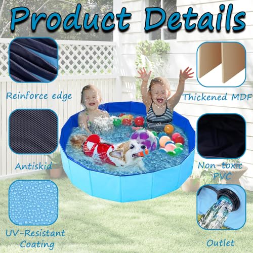 Abiemuce 60x20CM Faltbarer Hundepool mit Ablassventil PVC, Hundepool rutschfest für Kleine & Mittlere Hunde Katze, auch für Kinder Geeignet, Tragbar und Leicht zu Verstauen