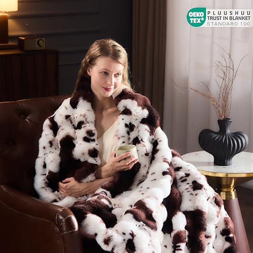 Faux Fur Throw Blanket for Couch, Fluffy Fuzzy Plush Bubble Blanket, Soft Warm Cozy Shaggy Rabbit Blanket, Luxury Decorative Gifts for Sofa Bedroom Living Room, 60x50inch (Cow Print-Brown) - Image 4