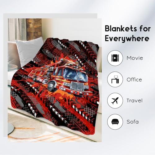 Boys Blankets Fire Truck Blanket Gifts - 60x80 Inch Cozy Soft Flannel Throw for Kids Teens