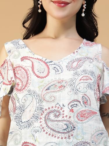 Image of oxolloxo Women Solid V-Neck Short Sleeve Cold Shoulder Yarn-Dyed Dobby Top
