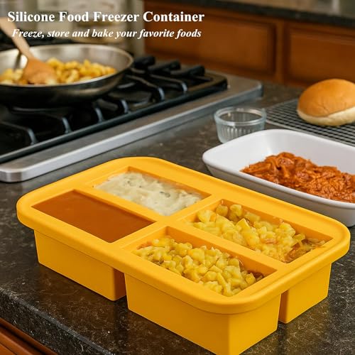 Image of Bangp 1-Cup Silicone Freezer Molds with Lid for Soup Ice Cubes,2 Pack | Food Freezer Molds with Steel-reinforced Rim for Meal Prep,Freezing Soup,Rice,Broth & More,Makes 8 Perfect 1 Cup Portions