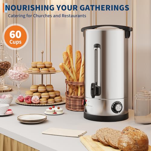 Image of 70 Cup Coffee Urn, 10 l Large Commercial Coffee Maker, Percolator Pot Dispenser with Double-Wall Stainless Steel, Electric Hot Water Dispenser Coffee Dispenser for Wedding,Catering, Events