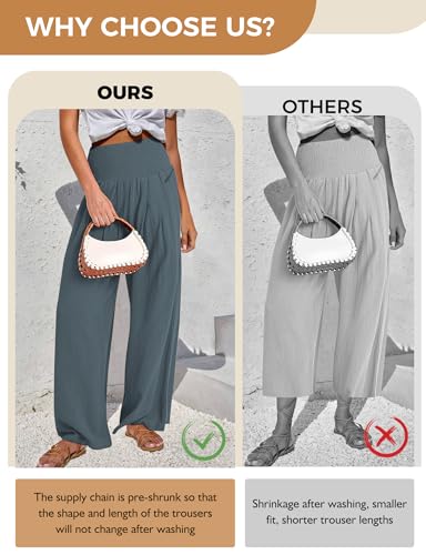 Buauty Women Palazzo Pants Wide Leg Casual Pant Summer High Waist Lounge Pants 2024 Loose Baggy Beach Travel Clothes Lakeblue4