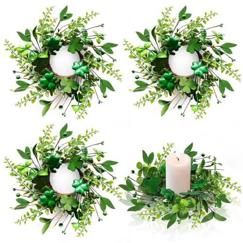 Image of Pillar Candle Ring Wreaths Mini Purple Lavender Table Centerpieces Wreath 9 Inch Wreath for Cabinets Artificial Farmhouse Lavender Wreaths for Front Door Porch Wall Window (4, St.Patrick-1)