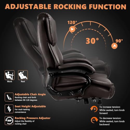 Image of 500lbs Big and Tall Office Chair with Dual Rubber Wheel and Pocket Spring Cushion, Comfy Heavy Duty Office Chair for Low Back Pain Relief, Large Executive Desk Chair with Adjustable Lumbar Support