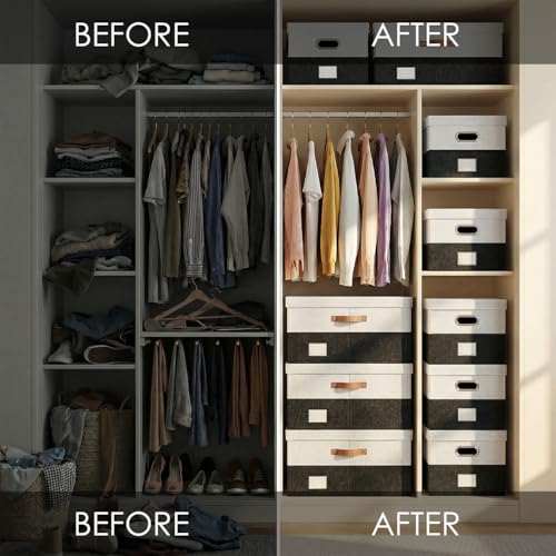 Image of PRANDOM Storage Bins with Lids [3-Pack] Linen Fabric Foldable Storage Boxes Organizer Containers Baskets Cube with Cover for Bedroom Closet Office Grey&Black (23.4X15.9X11.4)