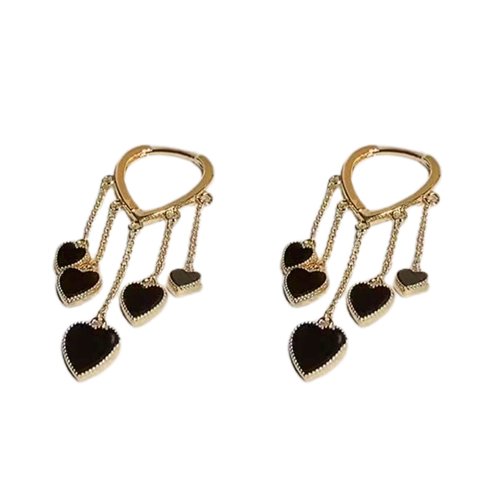 Earrings for Women, Women Dangle Earrings Black Heart Tassels Jewelry Electroplating Bright Luster Drop Earrings for Daily Wear