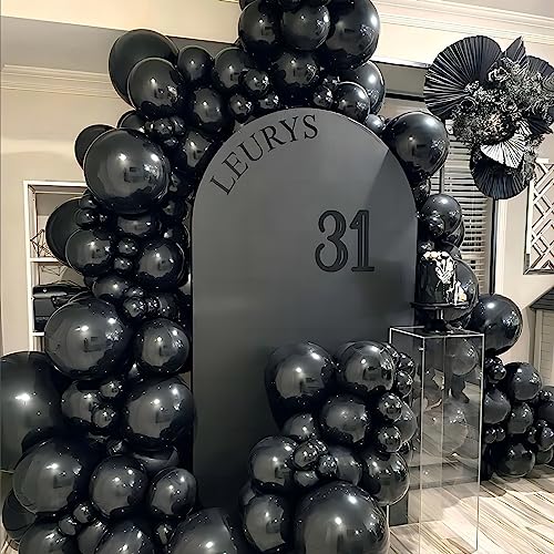 Image of 100pcs Black Balloons, Helium Quality 12 inch Black Party Balloons for Birthday, Halloween, Graduation Party Decorations (66ft Ribbons)