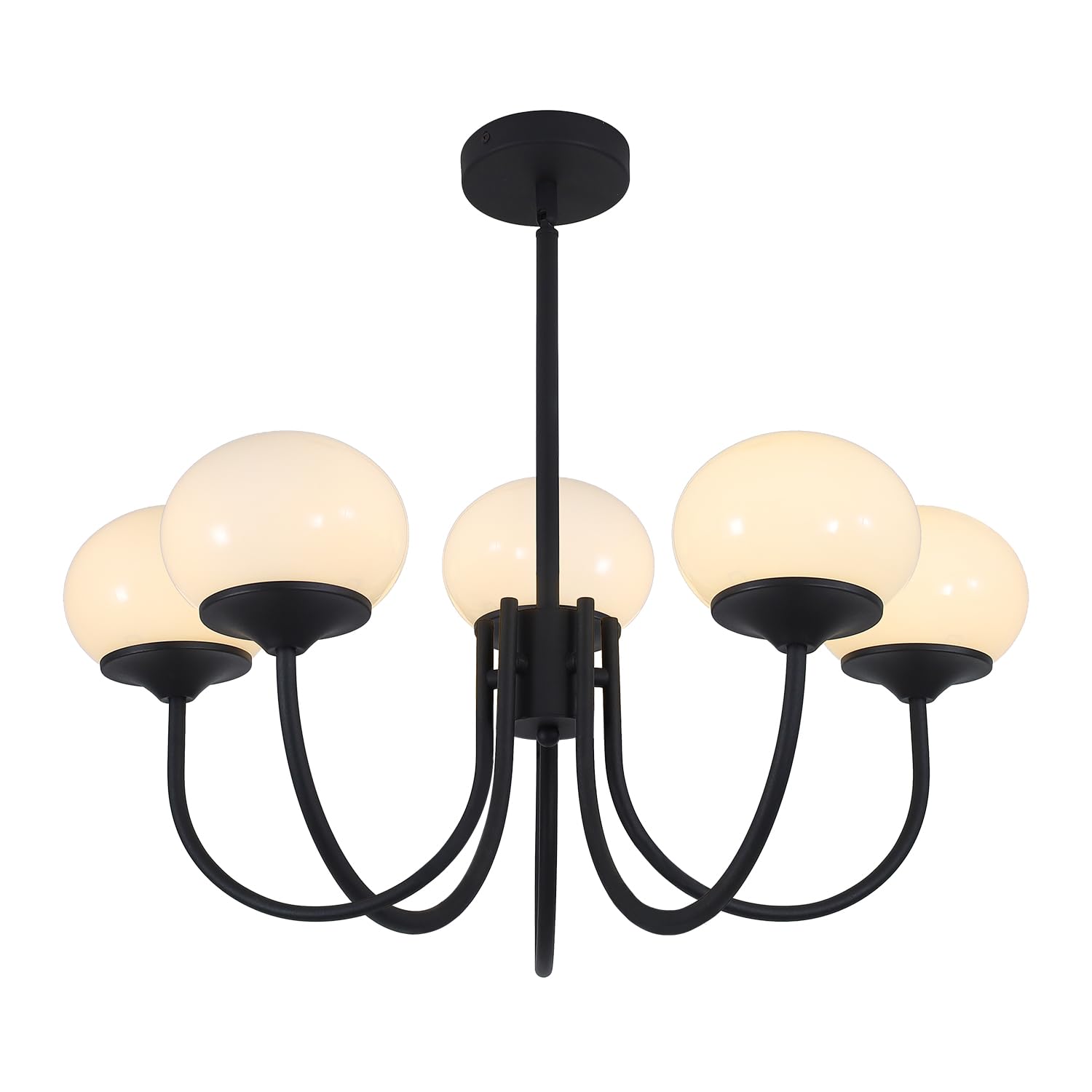 5 Light Black Milk Glass Chandelier Farmhouse Pendant Lights Kitchen Island Frosted White Globe Chandelier Mid Century Modern Dining Room Light Fixtures Over Table