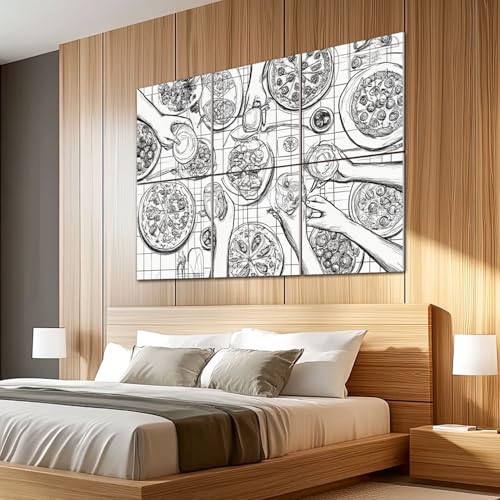 Paneles acústicos artísticos en paquete de 6 unidades 72"x48" con diseño retro pizza, auto-adhesivos y decorativos para estudios, oficinas y habitaciones miniatura 5