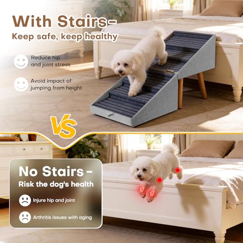 Image of Pet Stairs for High Beds,21.06 inch H 6-Step Dog Stairs for Large Dogs | 250lbs Large Dog Steps , Non-Slip Pet Ramp for Bed Couch for Medium Large Small Dogs Bedside Table Convertible