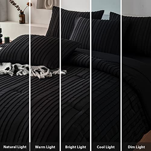 Warmdern Black Boho Twin Comforter Set Tufted Striped Comforter Set Microfiber Bedding Comforter Sets Lightweight And Fluffy Comforter For All Season 5 Pc Bed In A Bag(Twin, Black) #TOP5