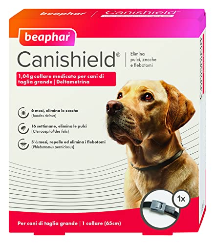 6 mesi, elimina le zecche Beaphar Canishield, Collare Antiparassitario per Cani 65 cm, per Cani di Taglia Grande, Contro Pulci e Zecche, Confezione da 1 Collare