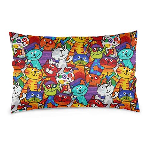 猫柄 枕カバー クッションカバー 防ダニ 抗菌 防臭 封筒式 ピローケース 柔らかい 優しい肌触り ふわふわ ファスナー式 両面 ソファー 車用 寝具カバー ソファ背当て 部屋雑貨 35×50cm