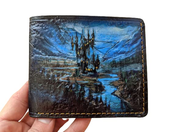 Anime wallet Castlevania, Bran Castle, Men's 3D Genuine Leather Wallet, Handmade wallet, Carved wallet, Tooled wallet, Airbrush Art, Biker wallet, Custom wallet, Personalized wallet