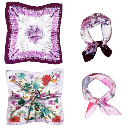 Silk Feeling HeadScarf for Women Lightweight Square Neckerchief for Men Breathable Printed Bag Scarves 21