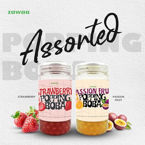 Image of Zawaa Boba Tea Assorted Popping Boba Pearls - Passion Fruit & Strawberry | 300g Each (Pack of 2) | Bursting Bubble Tea Pearls