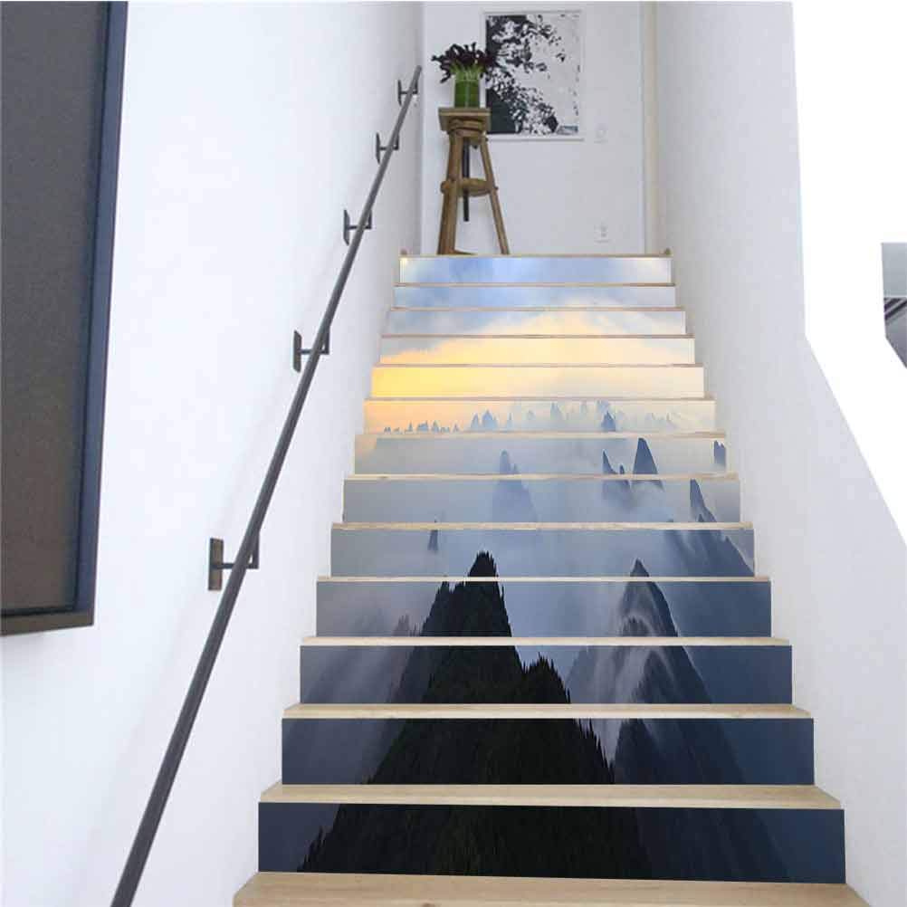 3D Stair Riser Stickers Wall Stair Stickers Yaoshan Mountain at Dawn Art Decor Removable Wall Stickers Home Decor 39 3 x 7 08 Inch 13PCS/Set