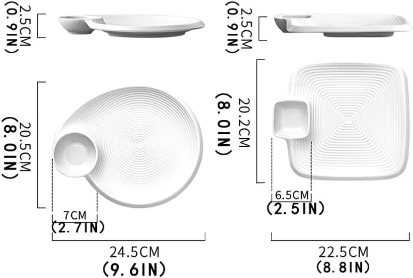 Dipping Bowls Ceramic Fruit Snack Plate With Seasoning Grid, Seasoning Plate, Appetizer Plate, Tea Snack Plate (4 White) Appetizer Plates (Color : B) (White)