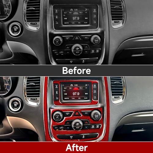 Image of Car Center A /C Outlet Panel Decals for 2014-2017 Dodge Durango Accessories Carbon Fiber Interior Stickers, Red
