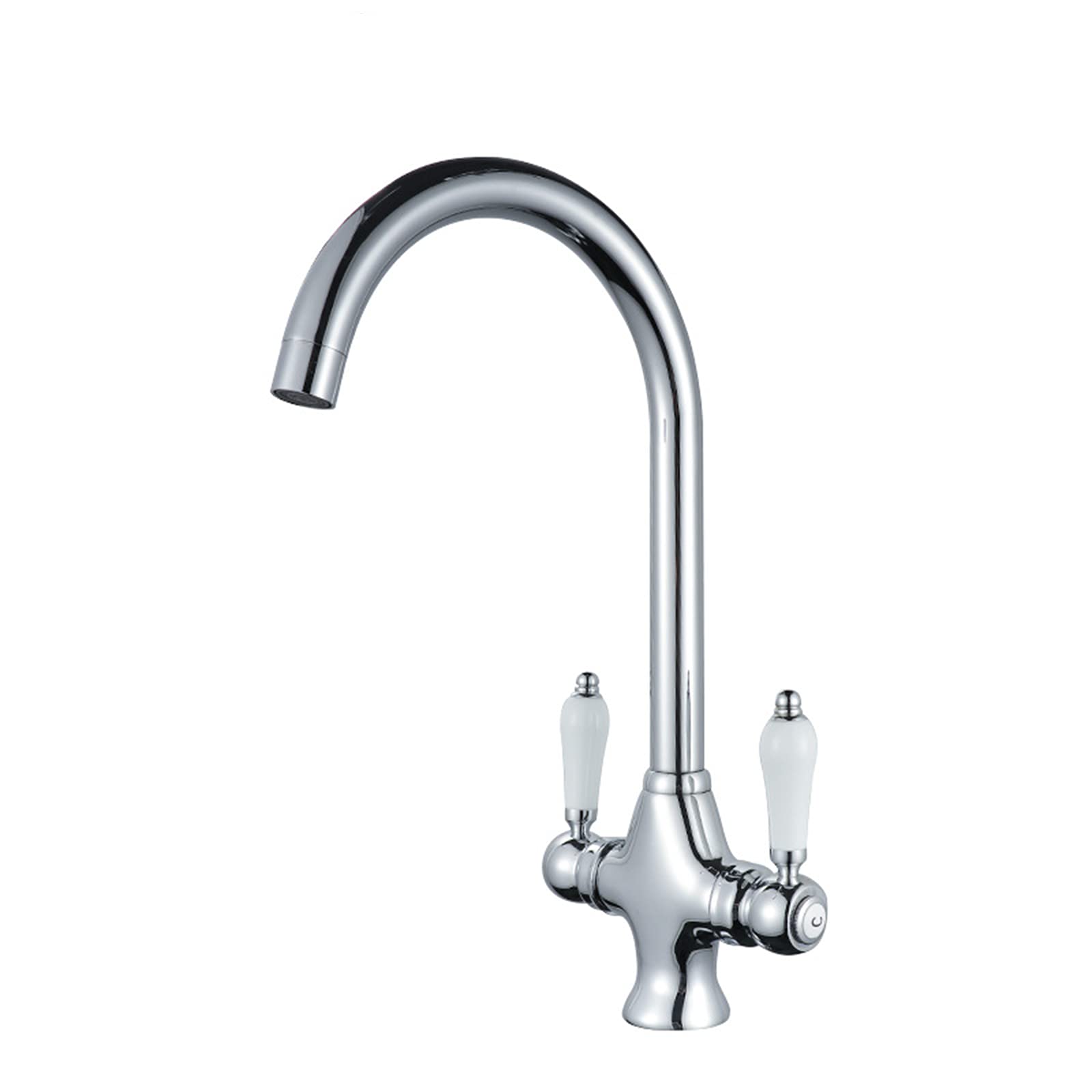 Lmysxaoz Kitchen Mixer Tap, Sink Faucet With Swivel Spout Chrome Cold And Hot Water Dual Lever Tap Brass Basin Double Handle