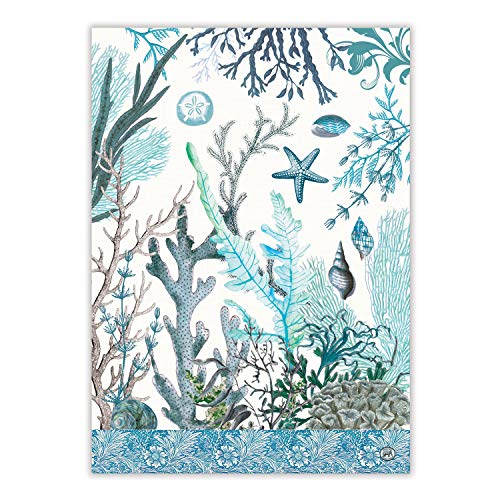 Michel Design Works Durable Woven Cotton Kitchen Towel, Ocean Tide Design, 20x28