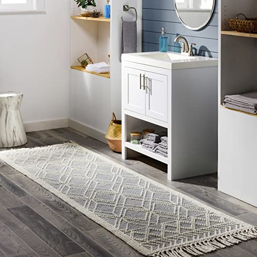 Mark&Day Wool Rugs, 2x8 Staveley Cottage Denim Runner Area Rug, Grey White Ivory Carpet for Hallway, Kitchen, Bedroom or Living Room (2'6