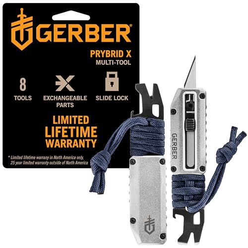 Image of Gerber Gear Prybrid X Multitool Pocket Razor Knife - EDC Utility Knife with Retractable Box Cutter Blade and Pry Bar for Everyday Carry - Urban Blue