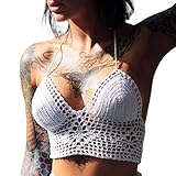 SYNEELIFE Women Summer Beach Crochet Top Bralette Knit Bra Bikini Beach Knit Halter Tops Backless White L