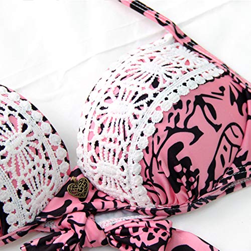 High Waisted Swimsuits For Women Lace Set Soft Bikini Women's Color Split Solid Fashion Swimsuit Two-Piece Swimwears Pink #TOP6