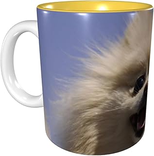 RFSHOP Lindas tazas de café Pomerania de 11 onzas de cerámica para oficina y hogar, taza de té de agua en el interior, color amarillo