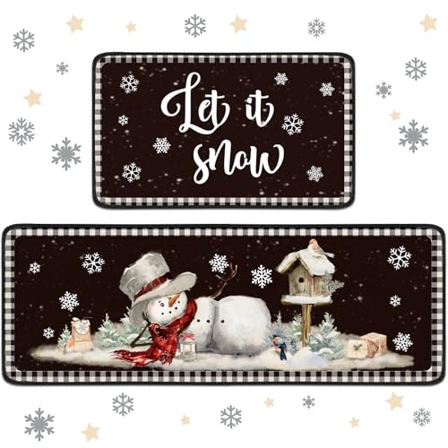 Suttmin 2 Pieces Winter Kitchen Rugs Set Let It Snow