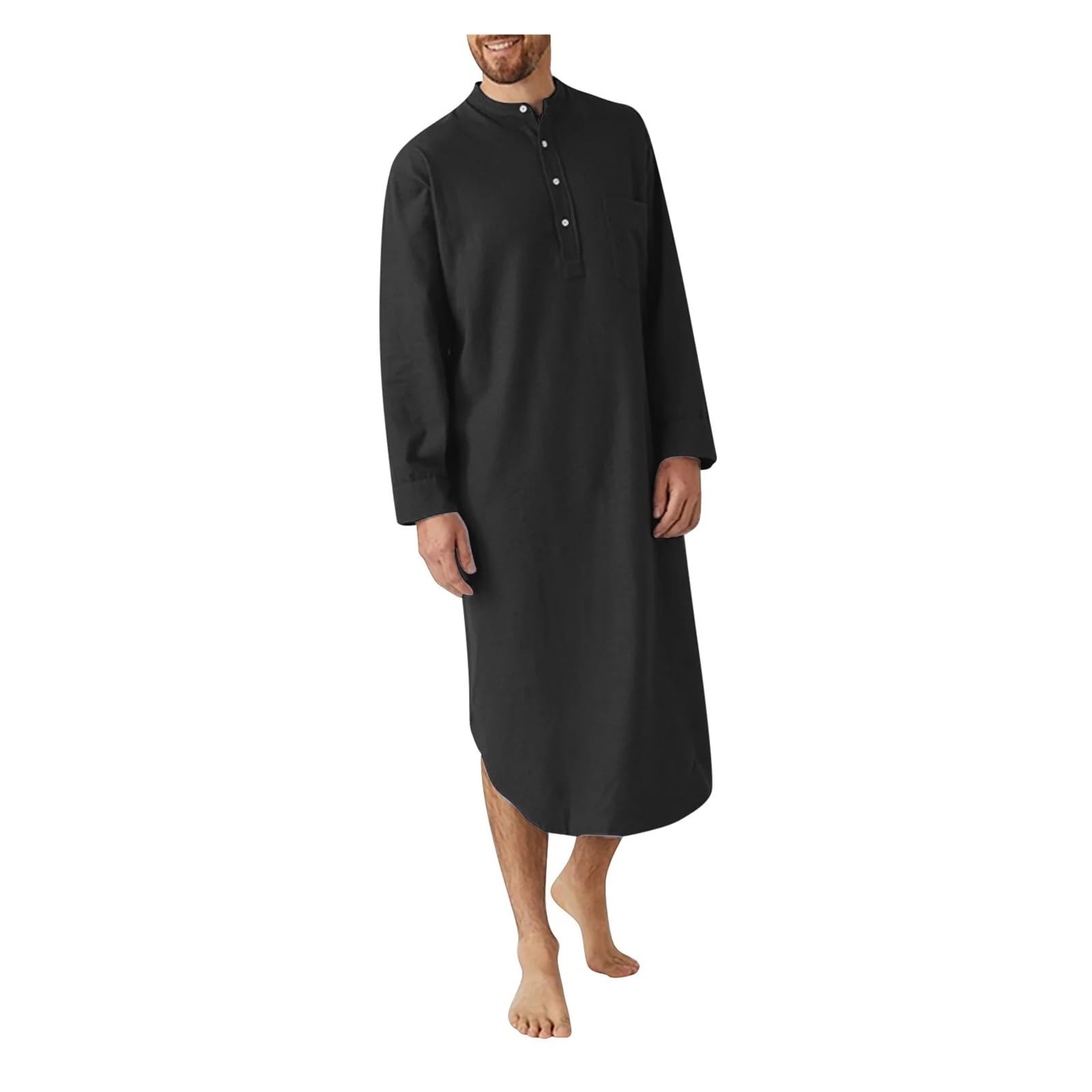 Accappatoio Uomo Accappatoio da Uomo in Cotone con Bottoni, Tinta Unita, Collo Alto, Manica Lunga, Comodo Indossare in casa, Ampio Accappatoio