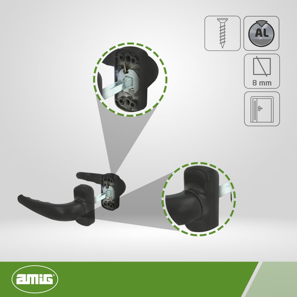 AMIG, Reinforced Rosette Handle Set, Sendoa Model, Made of Aluminium, Size: 125 x 66 mm, Square 8 mm - Image 4