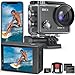 Hiicam Speed 10 Action Cam, 5K30FPS 30MP Actioncam 40M Unterwasserkamera Wasserdicht WiFi 170°Ultra Weitwinkel EIS Actionkameras Zoom 5X mit Fernbedienung und 2x1350mAh Akkus 64GB Speicherkarte(sp10)
