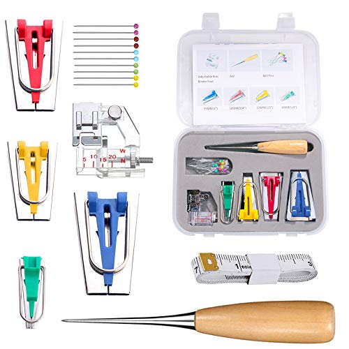 Buy 1 get 1 RUTICH Fabric Bias Tape Makers Kit Set of 4 Sizes 6mm 12mm 18mm 25mm Single Double Fold Bias Tape Maker Tool Kit for DIY Quilting Binding Needle Sewing Kit