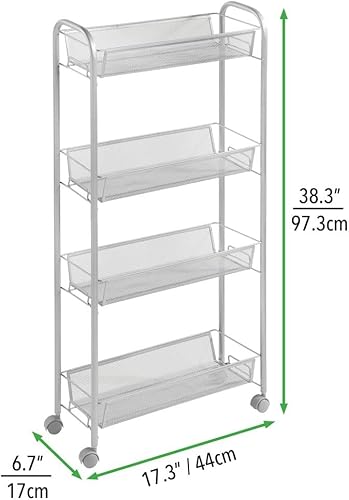 Miniatura 5 de mDesign Carrito organizador de almacenamiento de metal de acero delgado con 4 estantes para lavandería, cocina, organización de baño, soporte