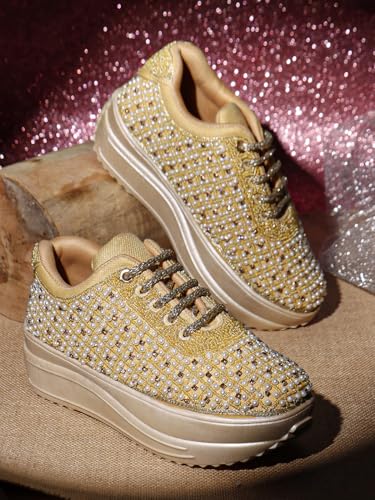 Image of Vendoz Women Hand Embroidery Wedding Party Bridal Floral High Heel Sneakers I Cushioned Insole I Comfortable Wear Wedge Shoes I for Ladies and Girls