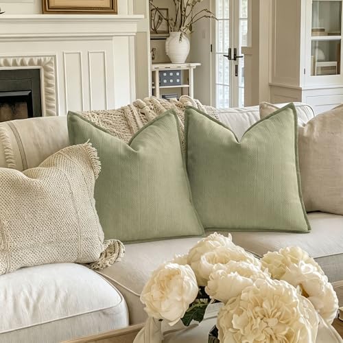 Image of ZWJD Sage Green Pillow Covers 24x24 Set of 2 Chenille Throw Pillow Covers with Elegant Design Soft and Luxurious Decorative Throw Pillows for Couch, Bed, and Home Decor