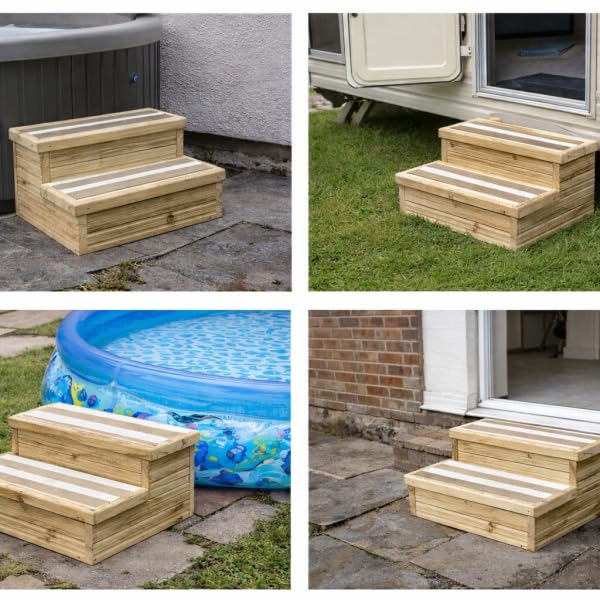 Decking Wooden Steps with nonslip strips ideal hot tubs caravans kids pools pets