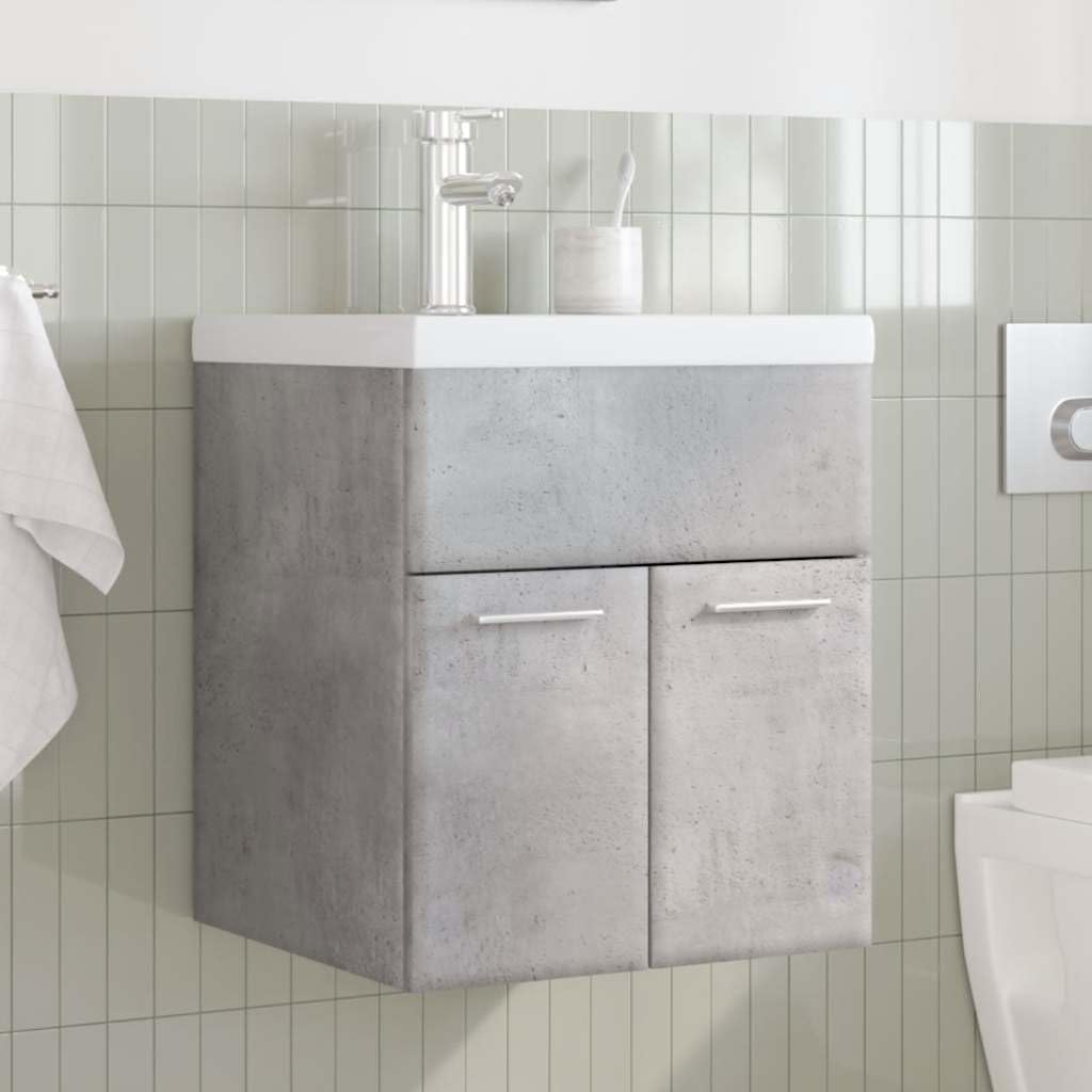 Set di 2 mobili da bagno con lavandino, grigio cemento, 41 x 38,5
