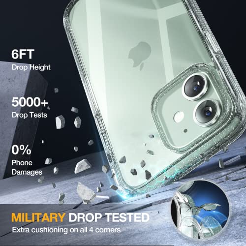 Image of Miracase Glass Series for iPhone 12 /12 Pro Case 6.1 inch, Upgraded Full-Body Rugged Phone Bumper Case Cover with Built-in 9H Tempered Glass Screen Protector and Camera Protector, Clear Glitter