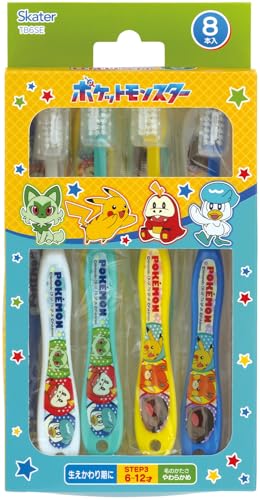 Skater TB6SE Childrens Toothbrush For Elementary School Students 6-12 Years Soft 8 Pieces 6.1 inches (15.5 cm) Pokemon