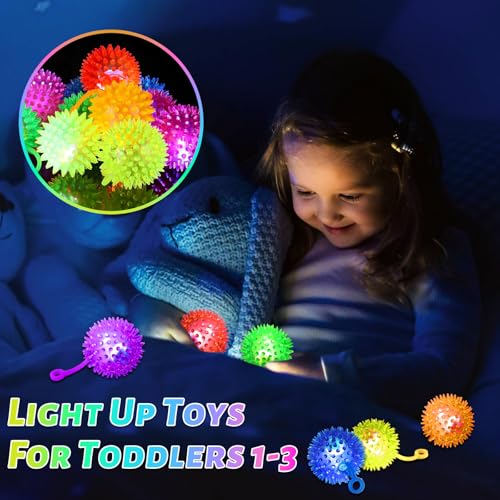 Image of SHQDD 24PCS Light Up Ball, Stress Balls, Bouncy Balls for Kids, 6 Colors Flashing Squeaky Ball, 2.2inch Light Up Toys, Balls for Toddlers 1-3, Glow in The Dark Party Favors for Teens, Adults, Children
