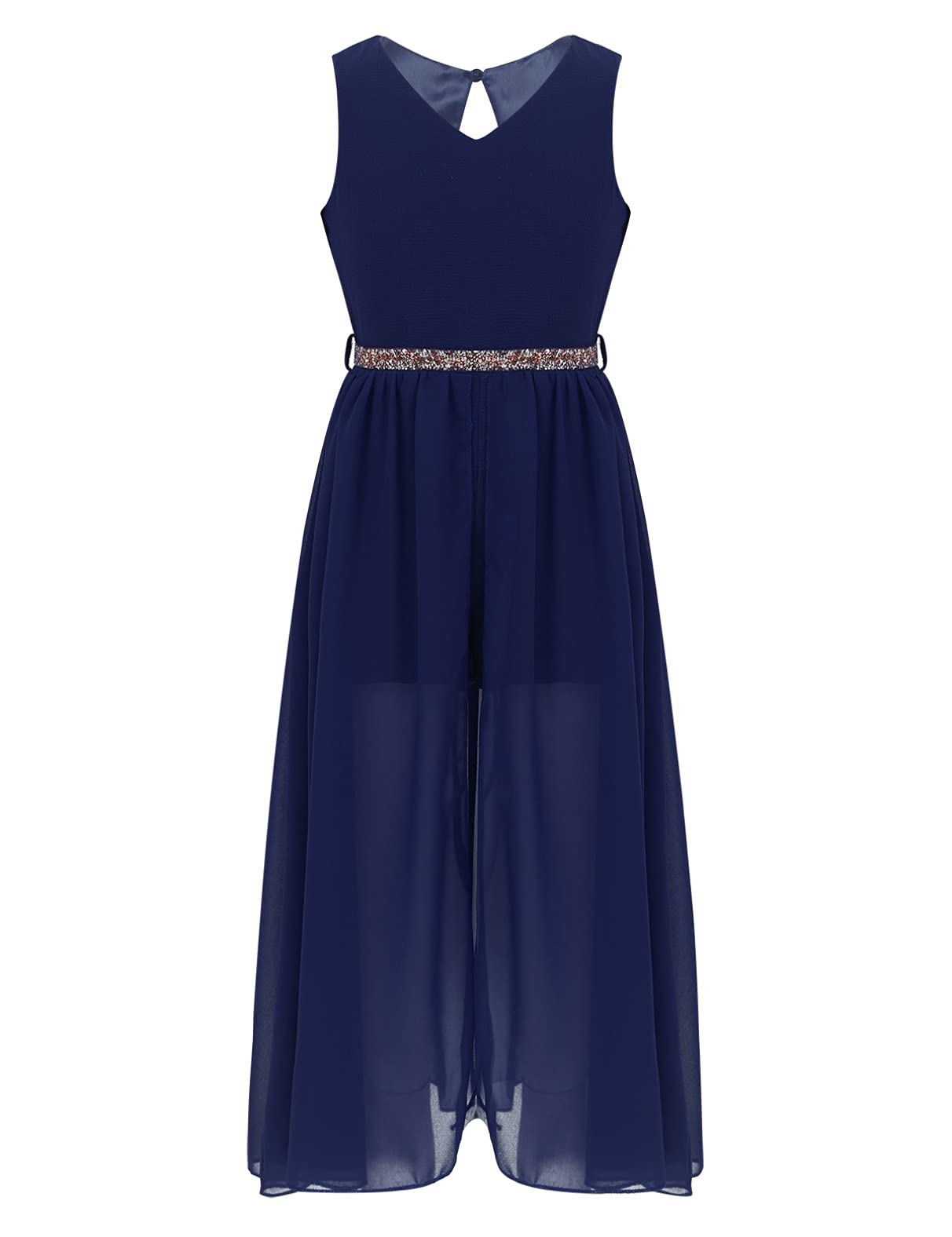 MSemis Vestido Mono de Fiesta para Flores Niña sin Manga Vestido de Gasa Elegante Mono de Ceremonia para Vestido de Noche Boda Cumpleaños 6-16 Años