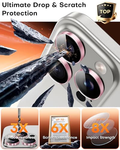 Image of TOCOL for iPhone 16 Pro Max Camera Lens Protector /iPhone 16 Pro Camera Lens Protector Tempered Glass HD Individual Scratch Resistant Cover Accessories Case Friendly 2 Pack(Pink)