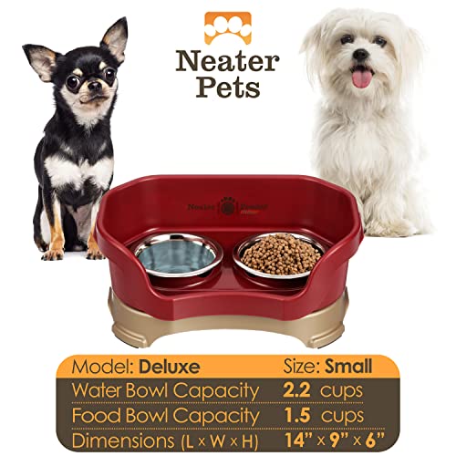 Neater Feeder Deluxe Small Dog (Cranberry) - The Mess Proof Elevated Bowls No Slip Non Tip Double Diner Stainless Steel Food Dish With Stand #TOP1