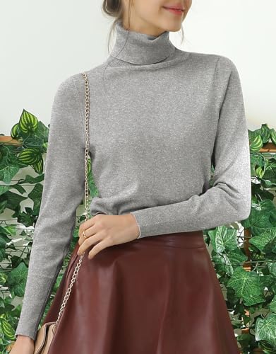 Image of Stretch Soft Knit Sweater Turtle Neck Long Sleeve Casual Lightweight Pullover Sweater for Womens with Plus Size