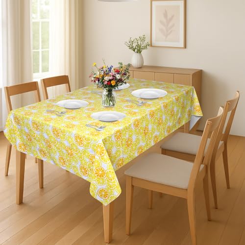 Image of Wings Star Premium Dining Table Cover for 6 to 8 Seater, 60 x 90 inch Size, Waterproof and Dustproof (60x90 inch- 6-8 Seater) Lemons & Orange Design